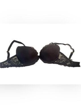 Natori Black Lace Trim Push Up Molded Cup Bra 34D LIKE NEW!